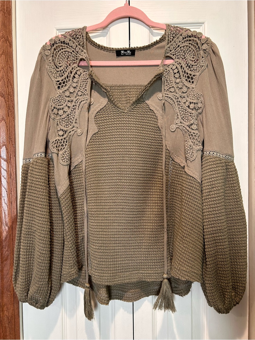 Miss Me Green Knit Top with Crochet Trim